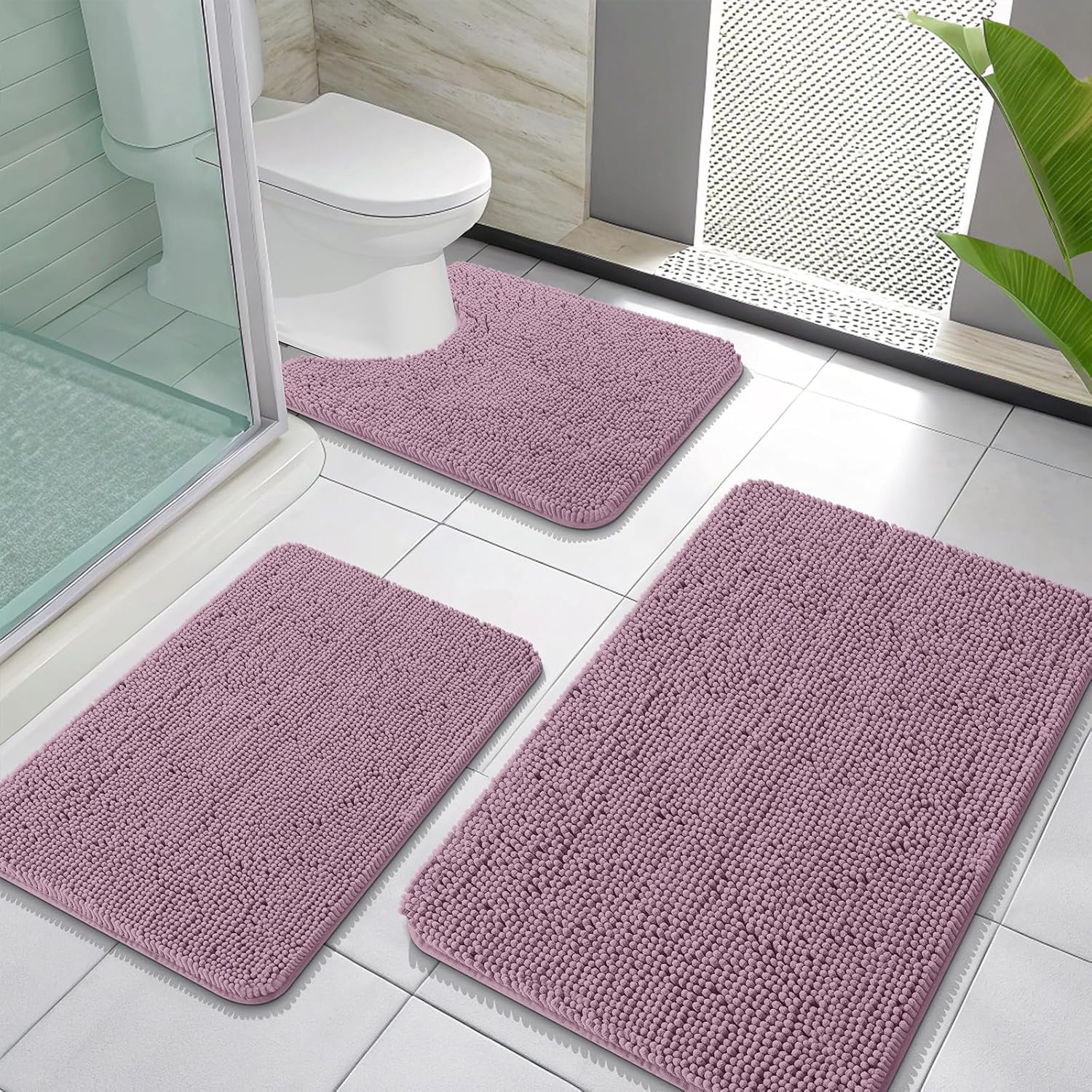 OLANLY Soft Chenille Bathroom Rugs Set for Ultimate Comfort