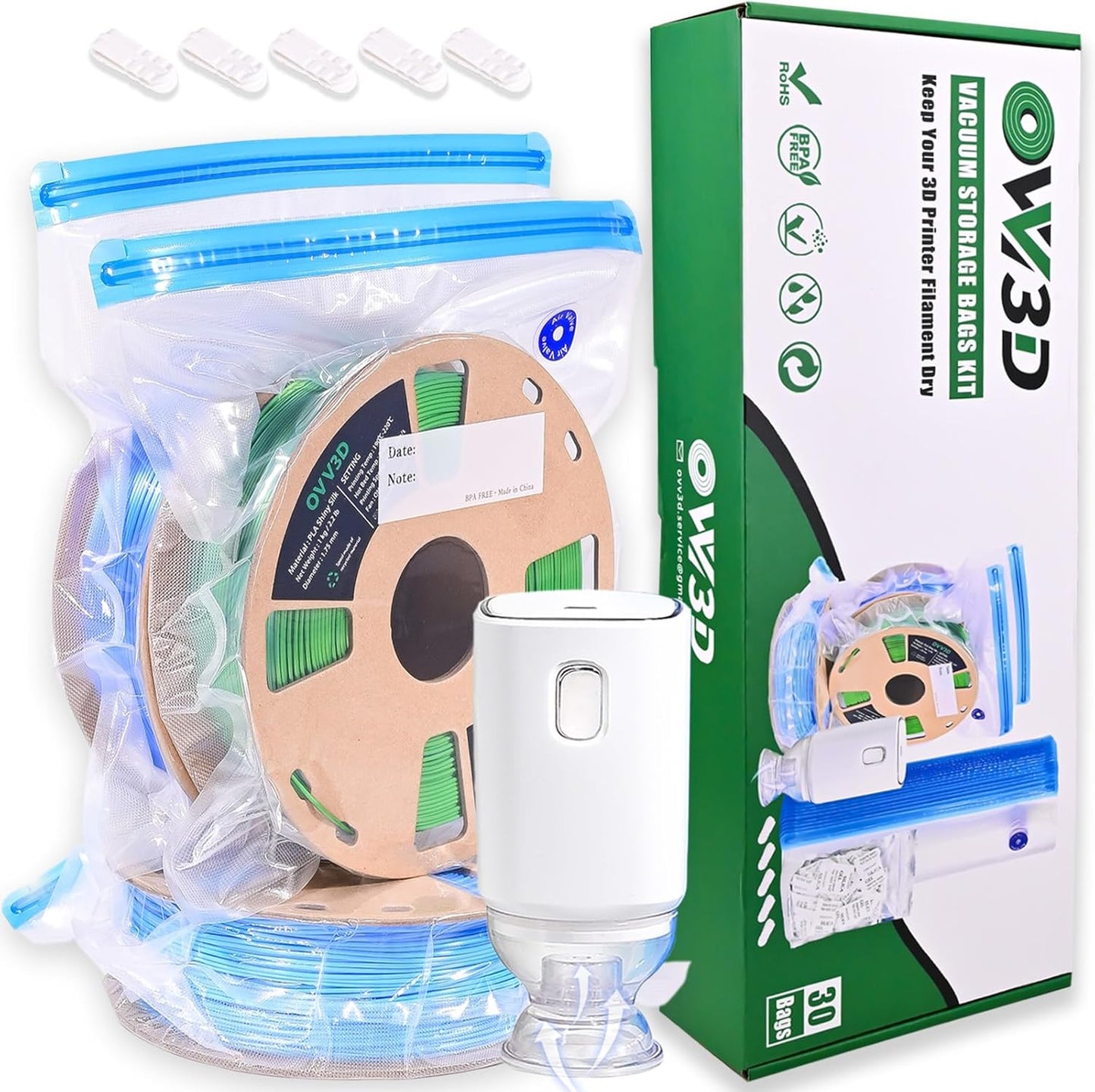 Pro Size 3D Printer Filament Storage Bags with Auto Pump Kit