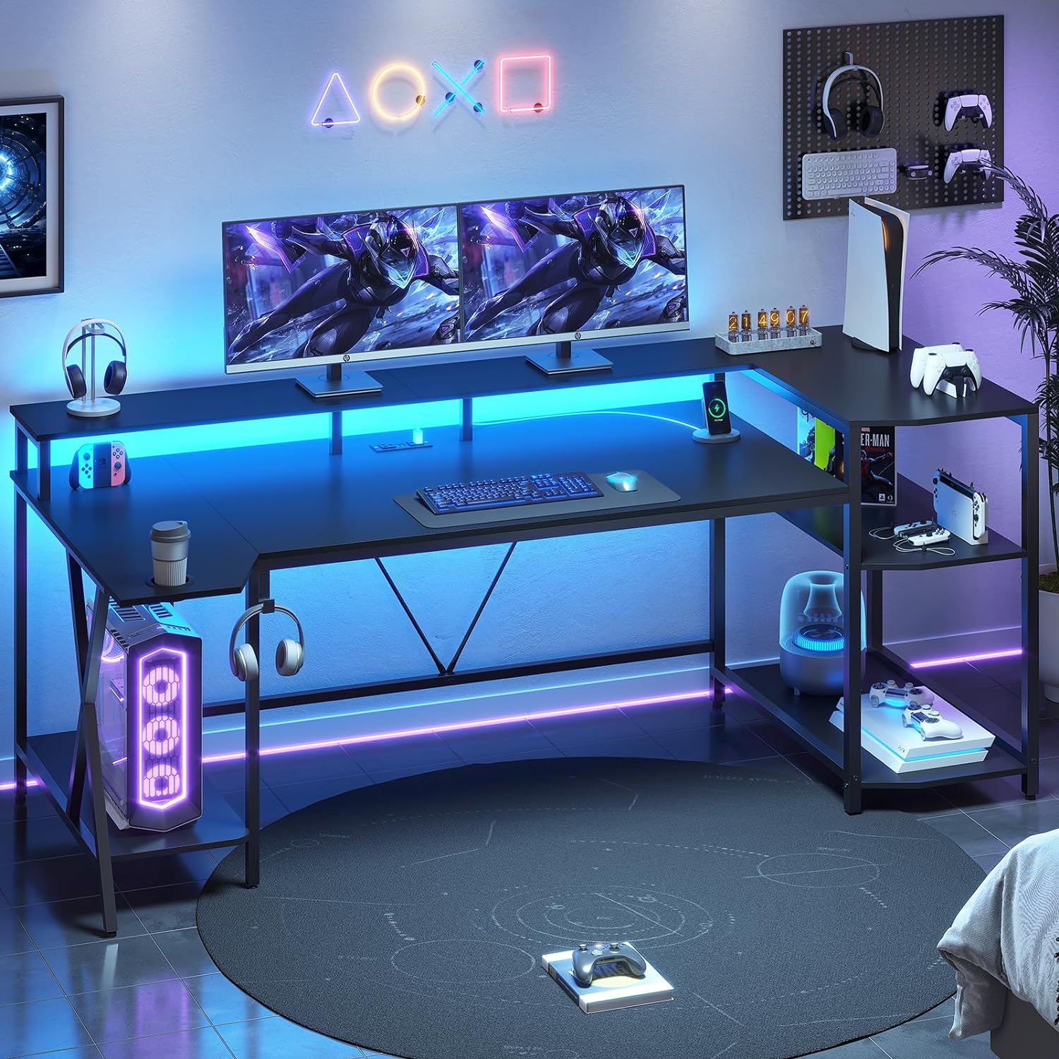 70.8'' Gaming Desk with LED Lights & Storage