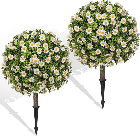 Set of 2 Artificial Topiary Ball Trees for Outdoor Planters