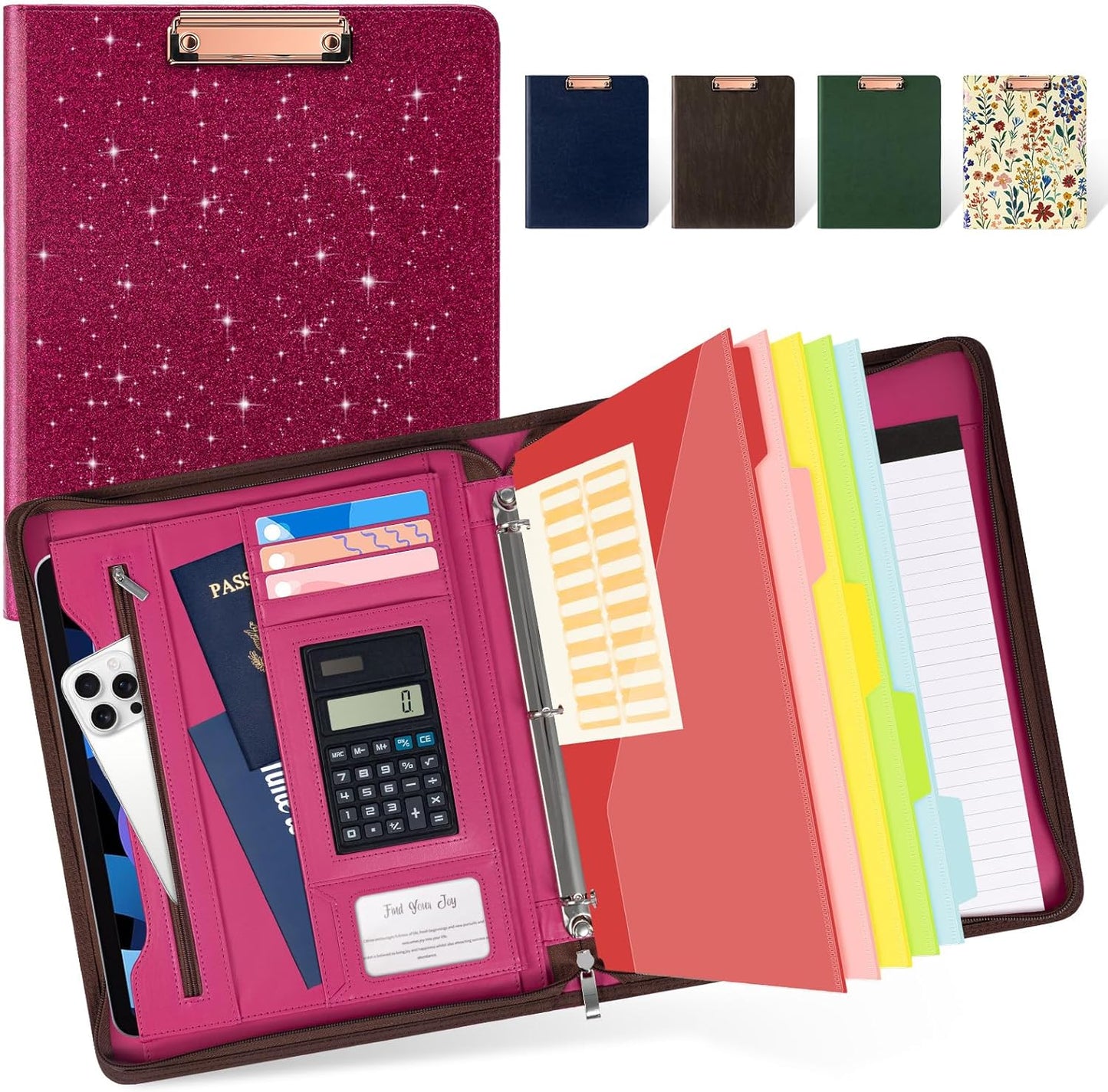 Ospelelf Zipper Clipboard Portfolio with Storage and Dividers