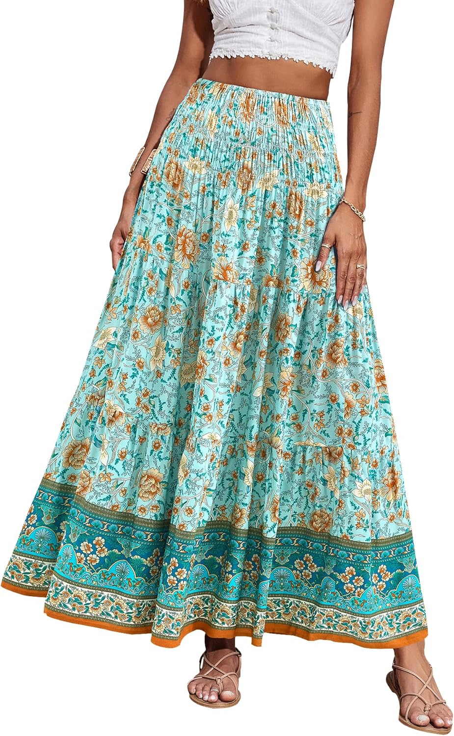 CFLONGE Summer Maxi Skirts for Women - Trendy Floral A Line