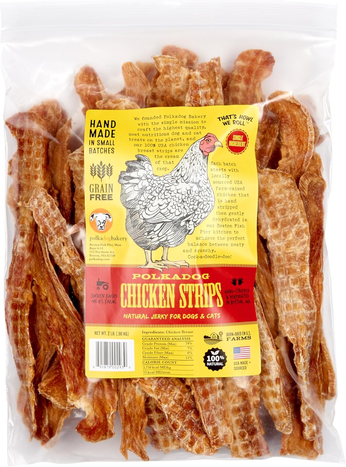 Polkadog Chicken Strip Jerky Dog Treats - Grain-Free Crunchy Snacks