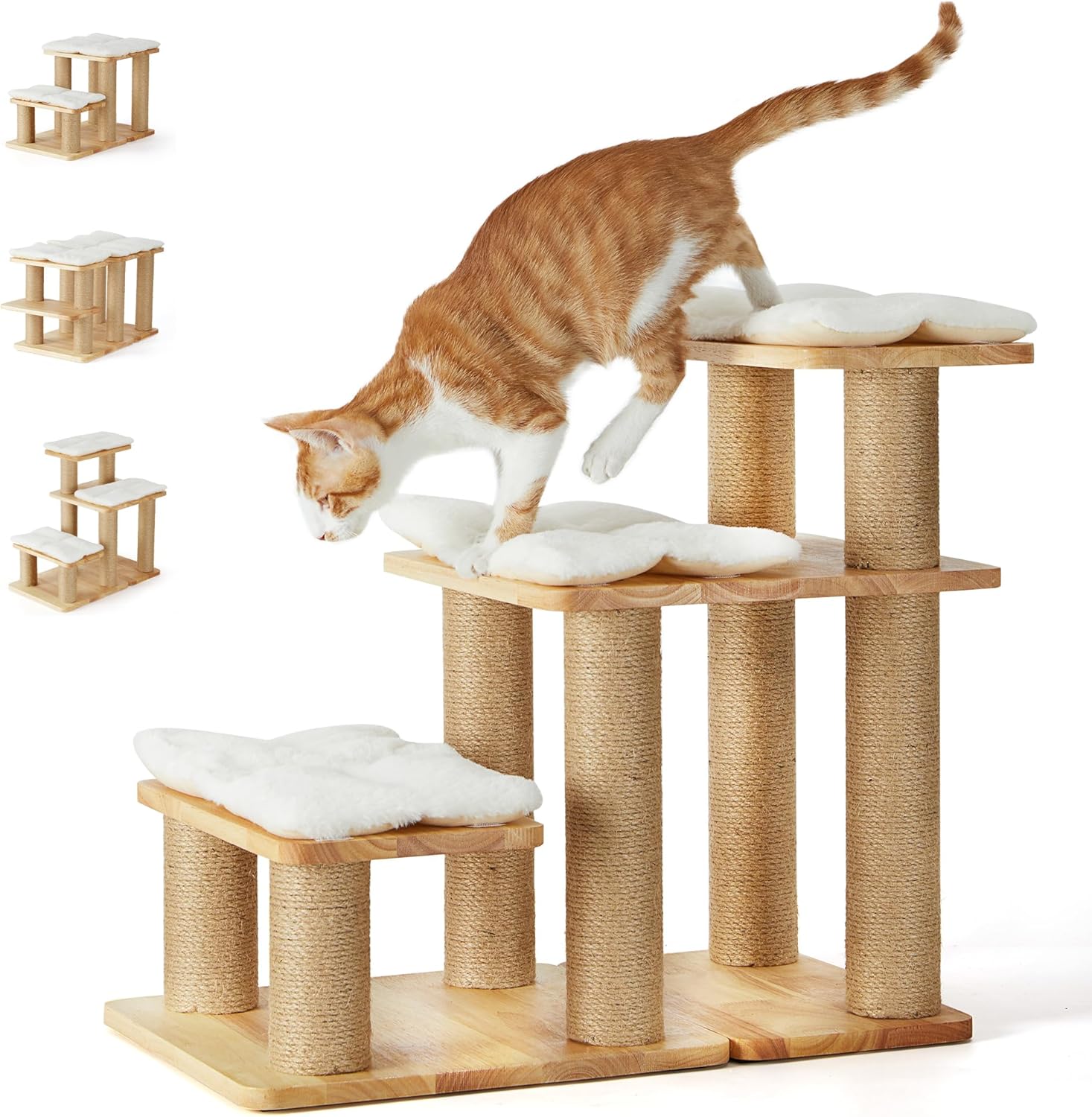FUKUMARU Dog Stairs for Pets, Solid Wood Steps & Scratching Post