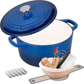 Enameled Cast Iron Dutch Oven Pot with Lid - 4.5QT Blue for Bread
