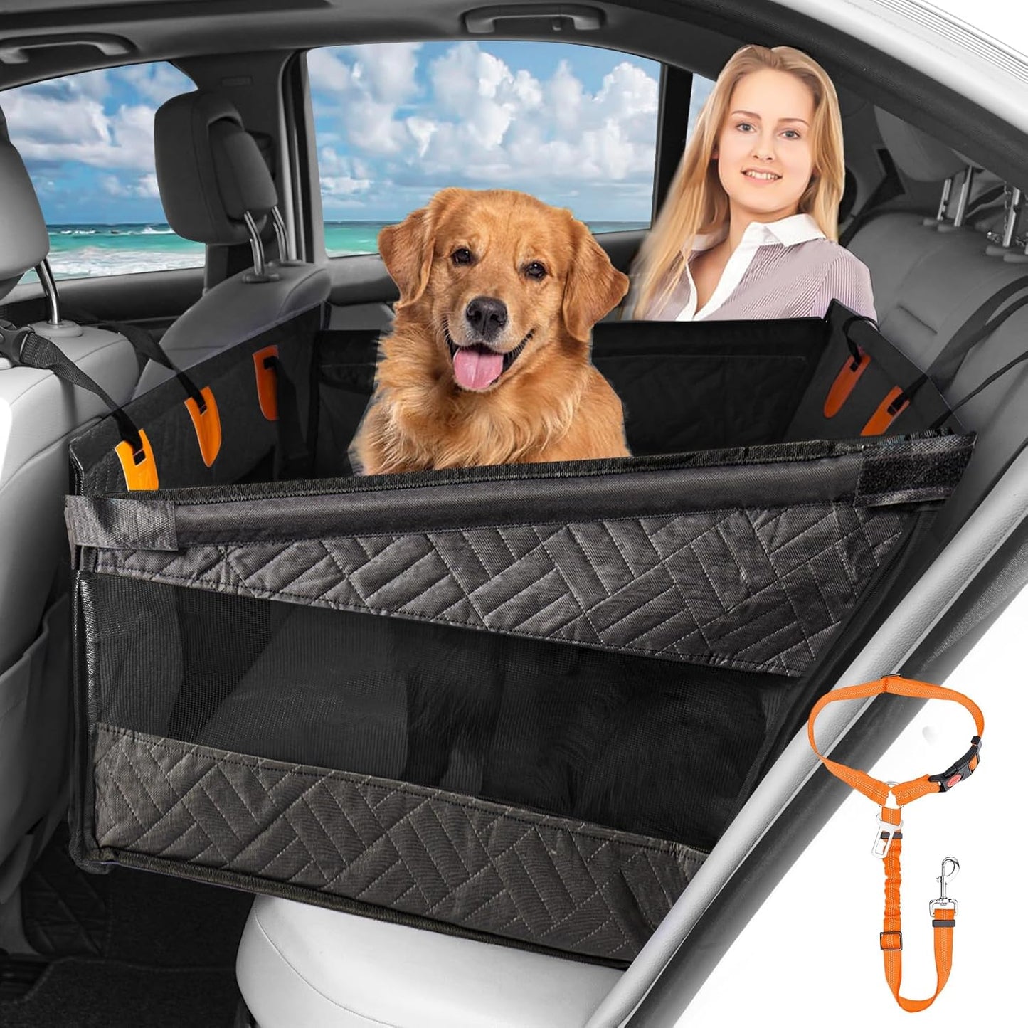 Dog Car Seat for Large Medium Dogs with Soft Removable Blanket