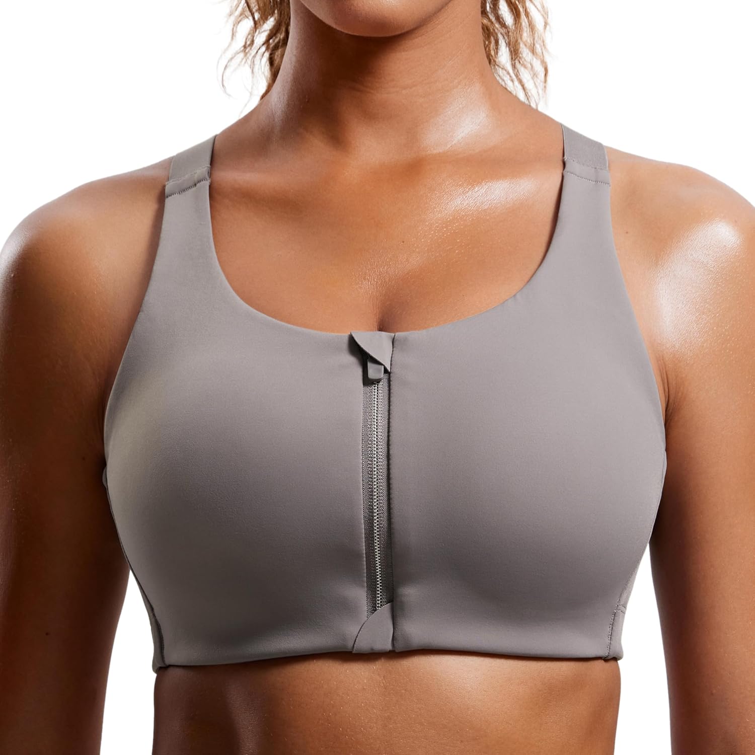 CRZ YOGA Womens Zip Front High Impact Sports Bra for Comfort