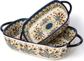 Ceramic Rectangular Baking Dishes - 2pc Blue Casserole Set - Oven Safe