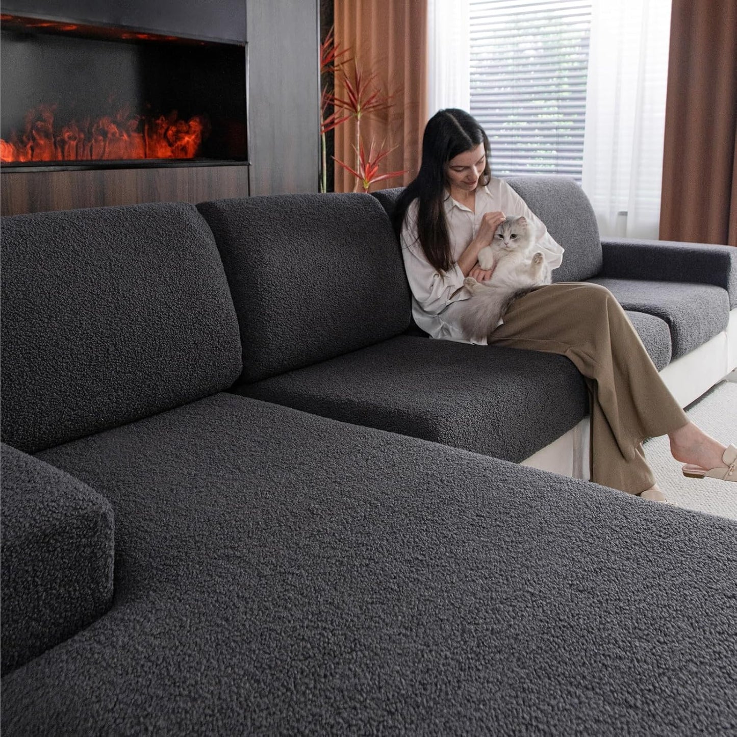 Couch Cushion Covers for Sectional Sofa, Soft & Washable Protector