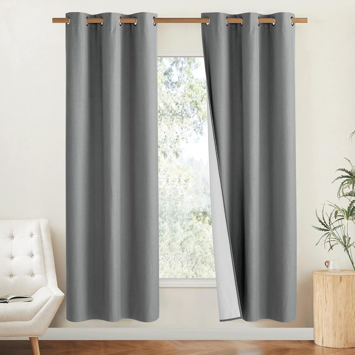 NICETOWN 100% Blackout Linen Curtains for Energy Saving Style