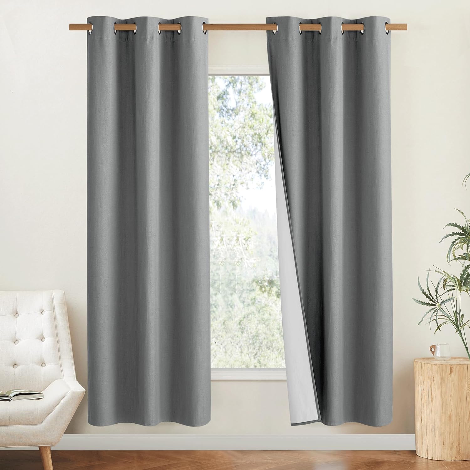 NICETOWN 100% Blackout Linen Curtains for Energy Saving Style
