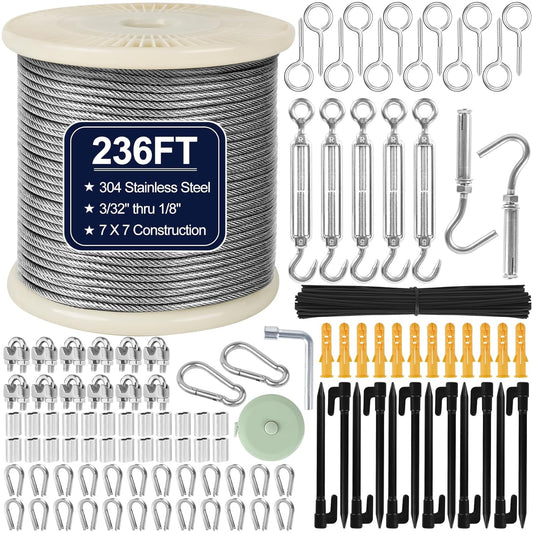 1/8 Wire Rope Kit 236FT Stainless Steel Cable for Hanging Needs
