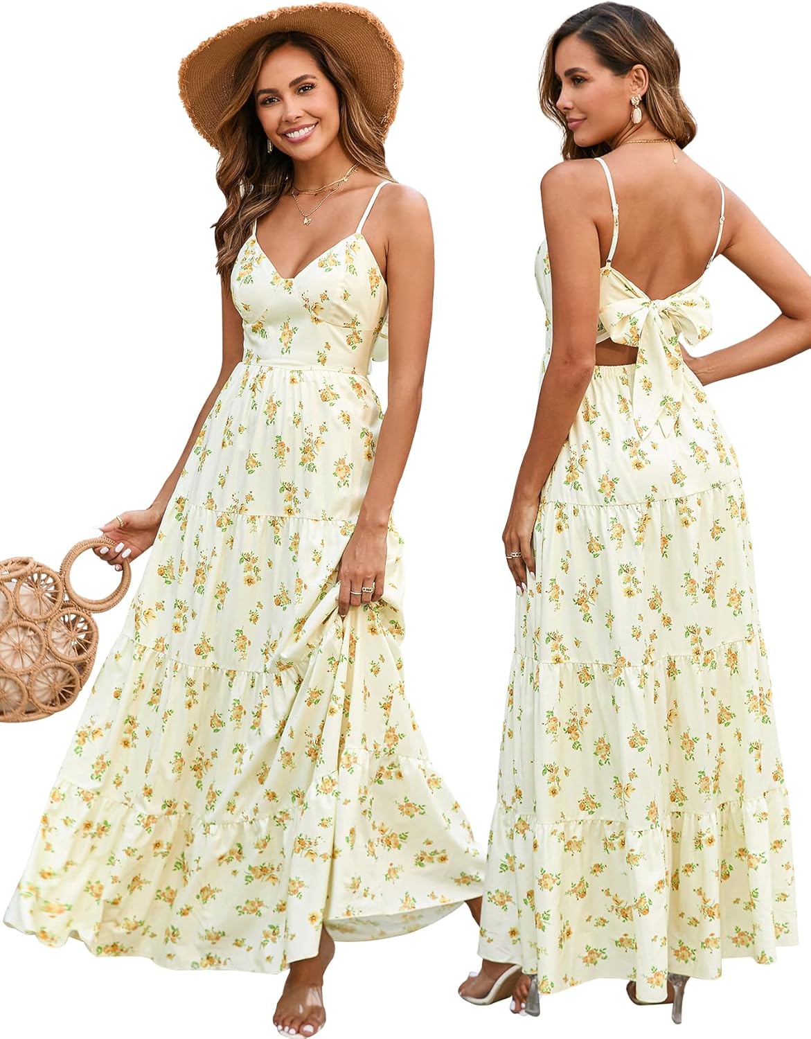 HTZMO Women Casual Summer Floral Maxi Sundress for Beach