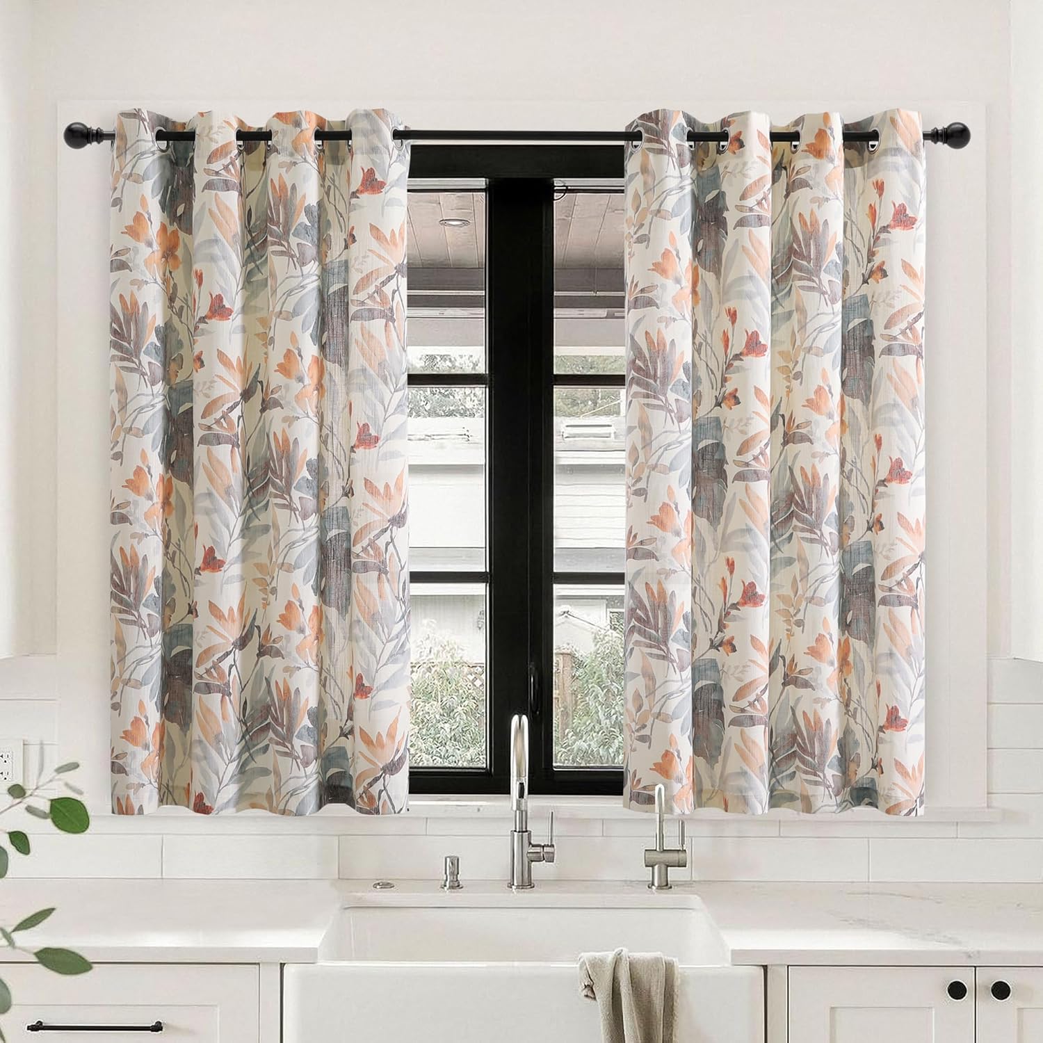 MYSKY HOME Floral Curtains 45 Inch Light Filtering Panels