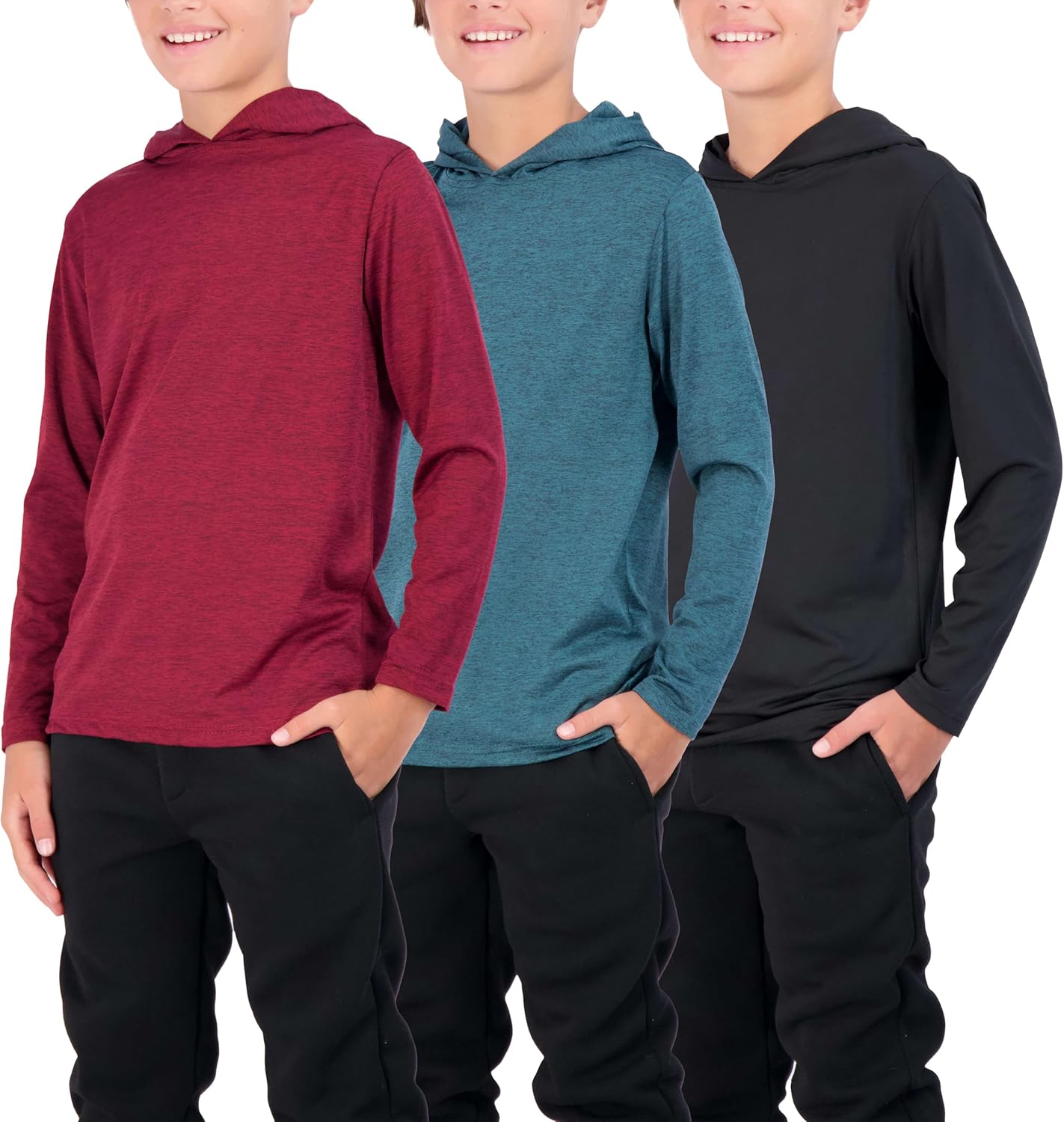 Real Essentials 3 Pack Youth Boys Long Sleeve Hoodies for Active Wear