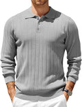 Mens Knit Polo Sweater for Men - Lightweight Long Sleeve Polo