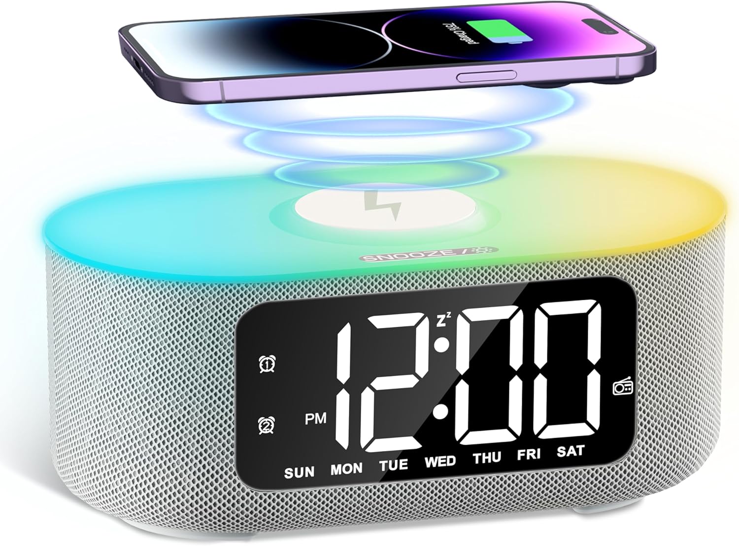 JALL Fabric Alarm Clock with Bluetooth Speaker and Nightlight