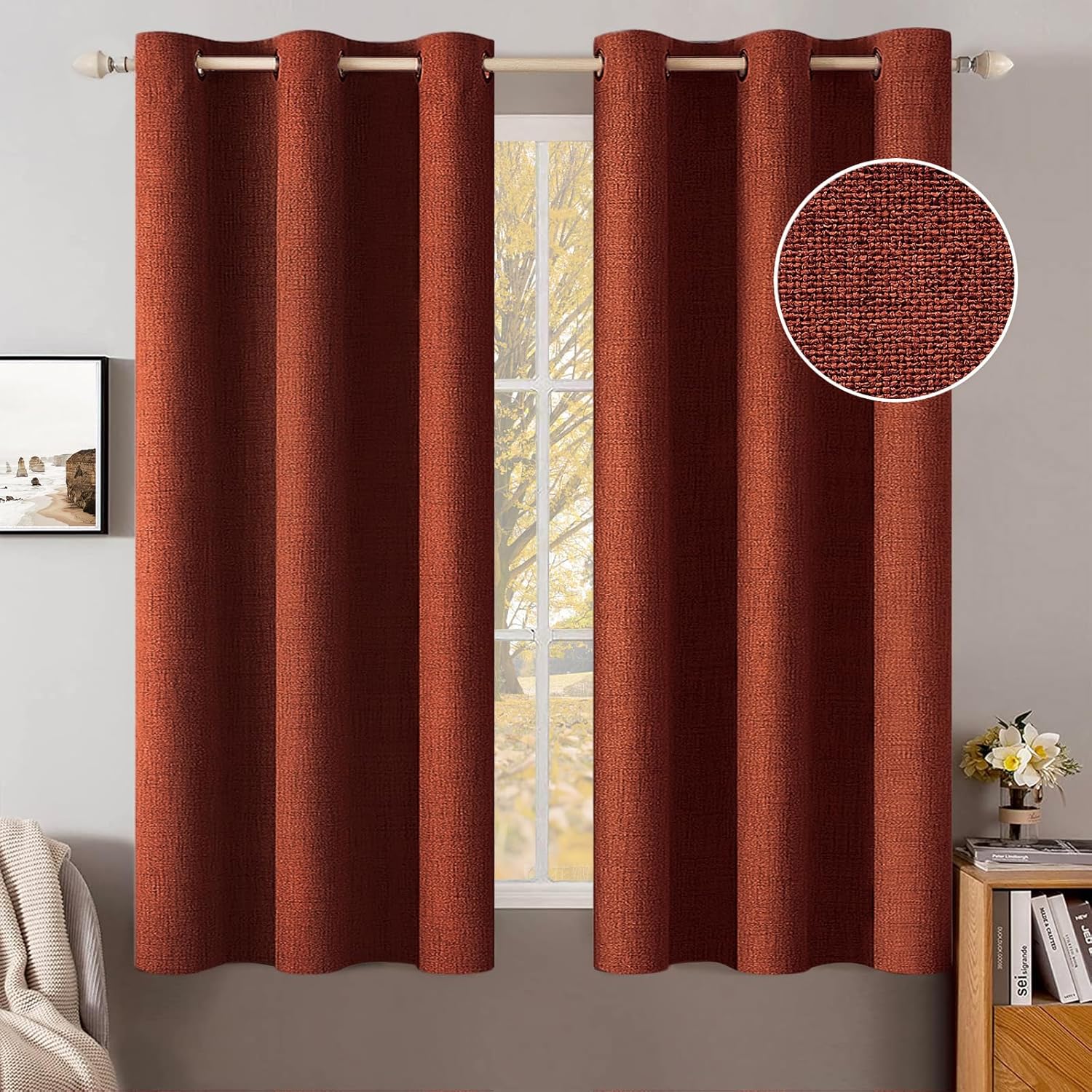 MIULEE Blackout Thermal Insulated Burnt Orange Curtains 42 x 63