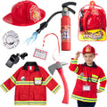 Kids Fireman Costume 8 PC Premium Washable Set - Durable Pretend Play