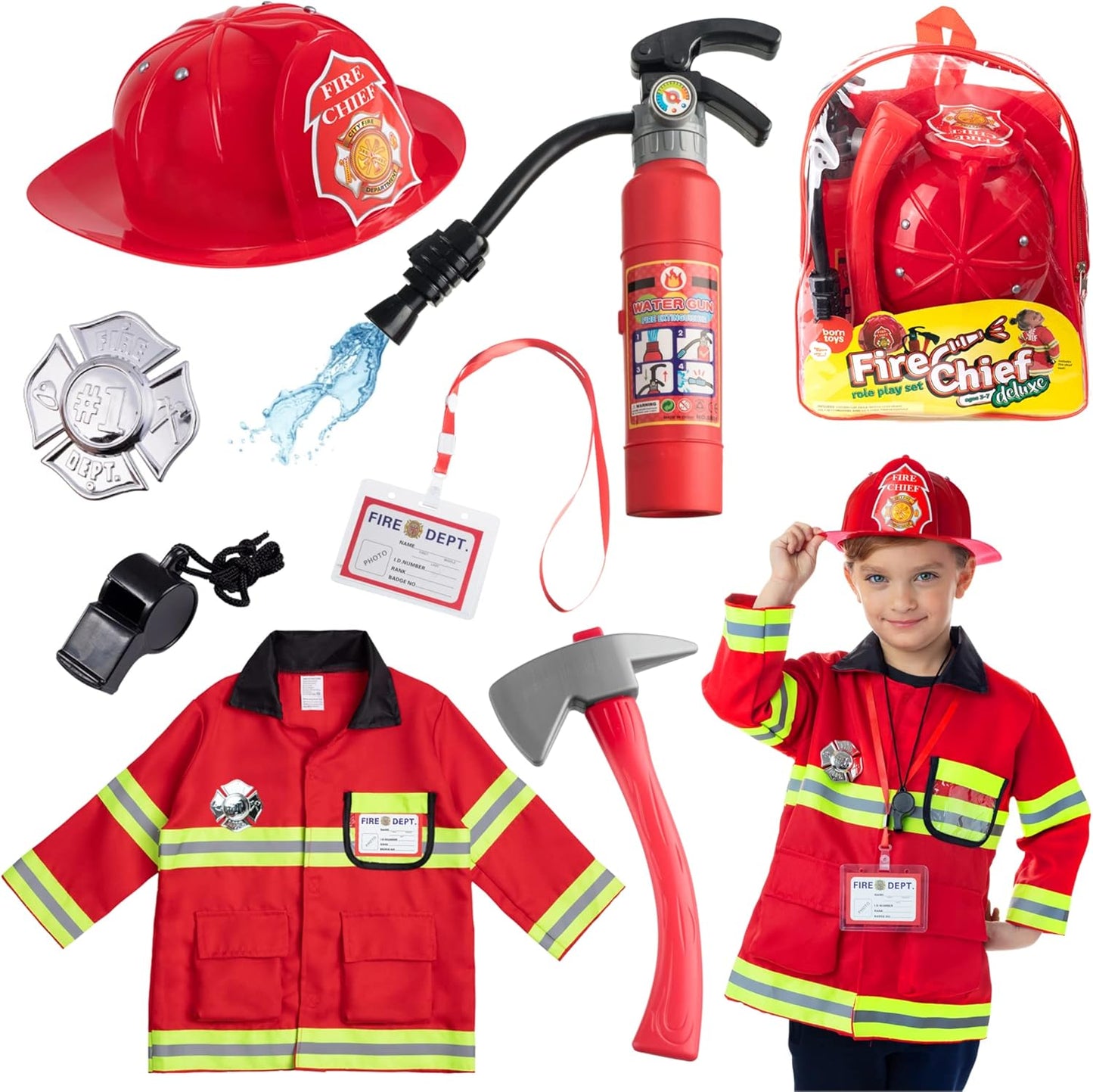 Premium Washable Kids Fireman Costume Toy for Imaginative Play