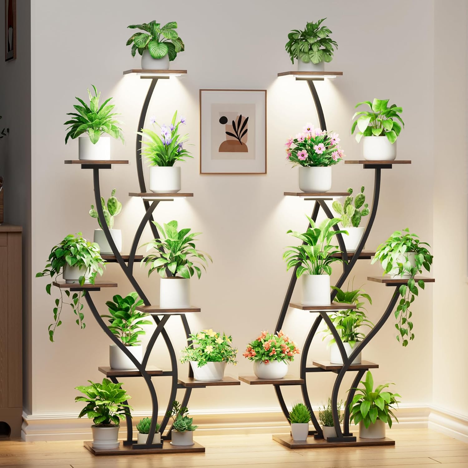 Indoor Plant Stand with Grow Lights - Tall 9 Tier Shelves