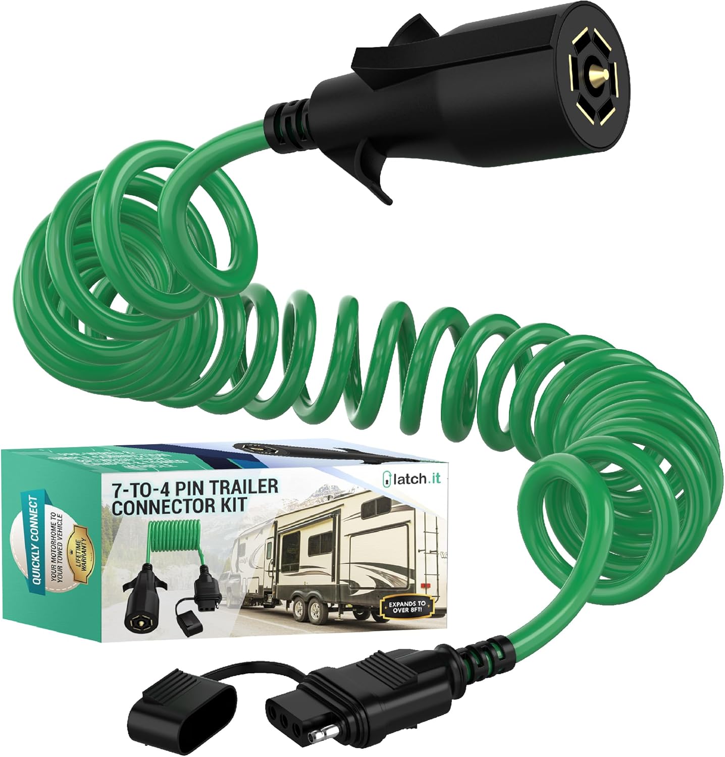7-to-4 Trailer Wire Kit for RVs - Weatherproof 8FT Adapter