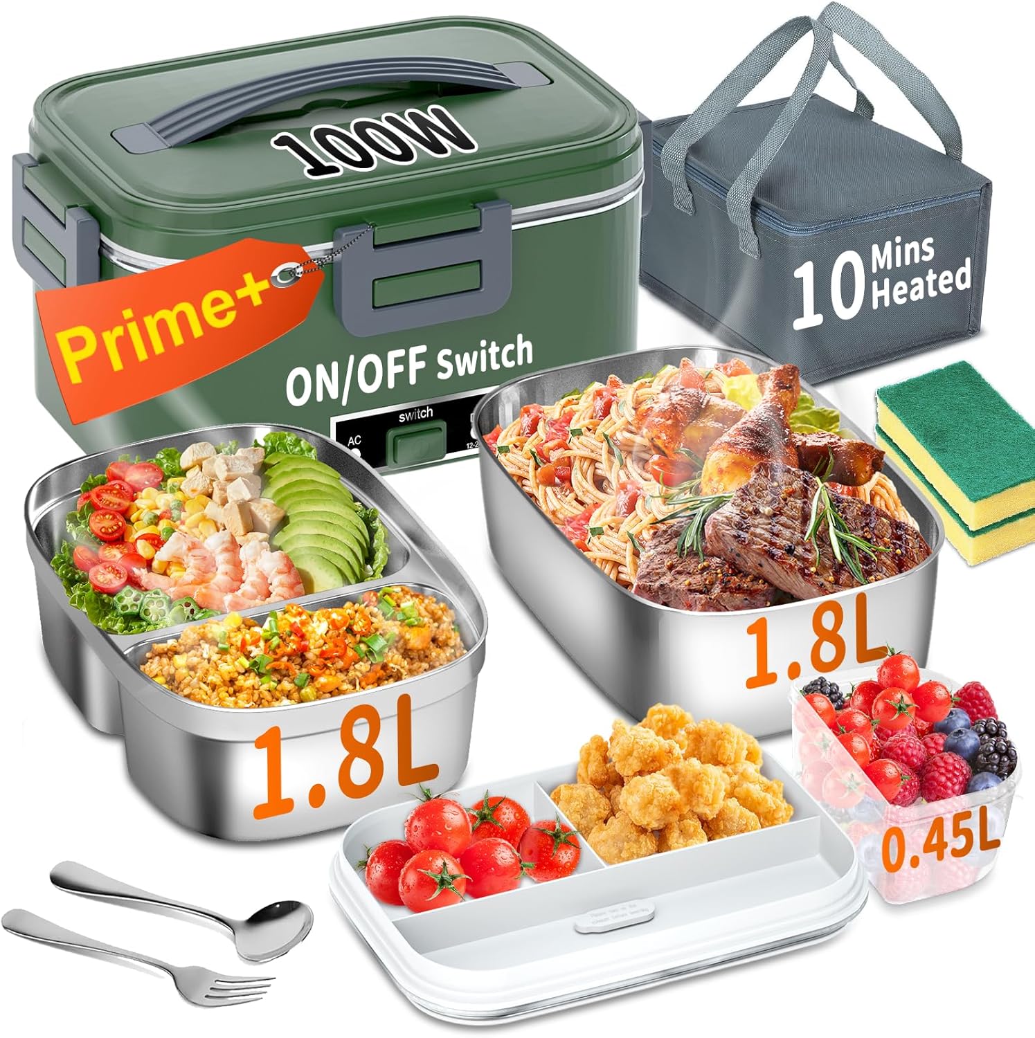 Electric Heated Lunch Box for Adults - Fast Food Warmer 2 Pack