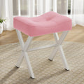 18-Inch Pink Leather Vanity Stool with Metal X-Leg - Padded Saddle