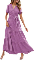MASCOMODA Womens Swiss Dot Maxi Dress - Flowy Boho Wrap V Neck
