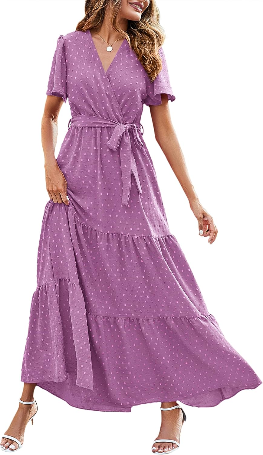 MASCOMODA Womens Summer Swiss Dot Maxi Dress for Weddings
