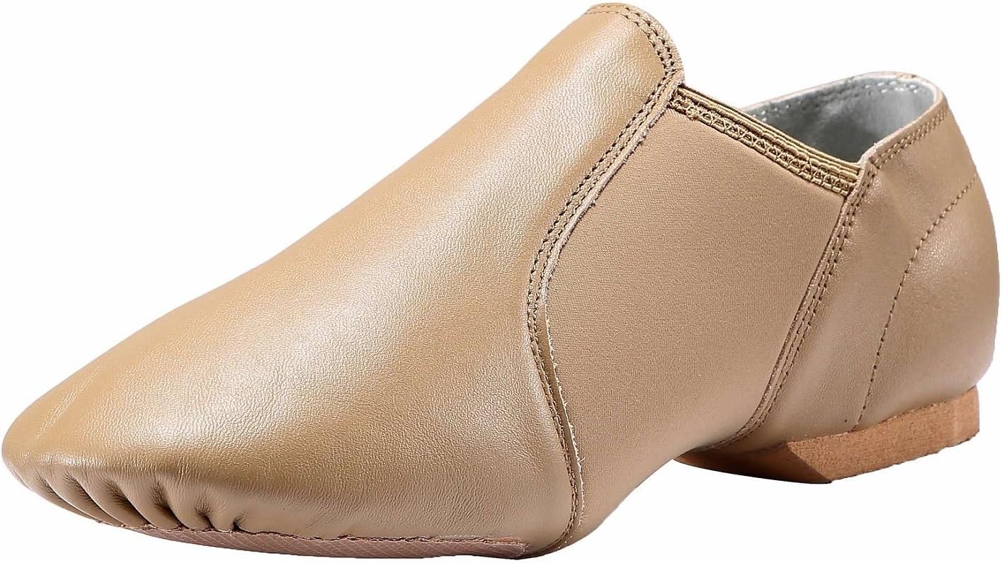 Dynadans Women's Leather Upper Slip-on Jazz Shoe for Comfort