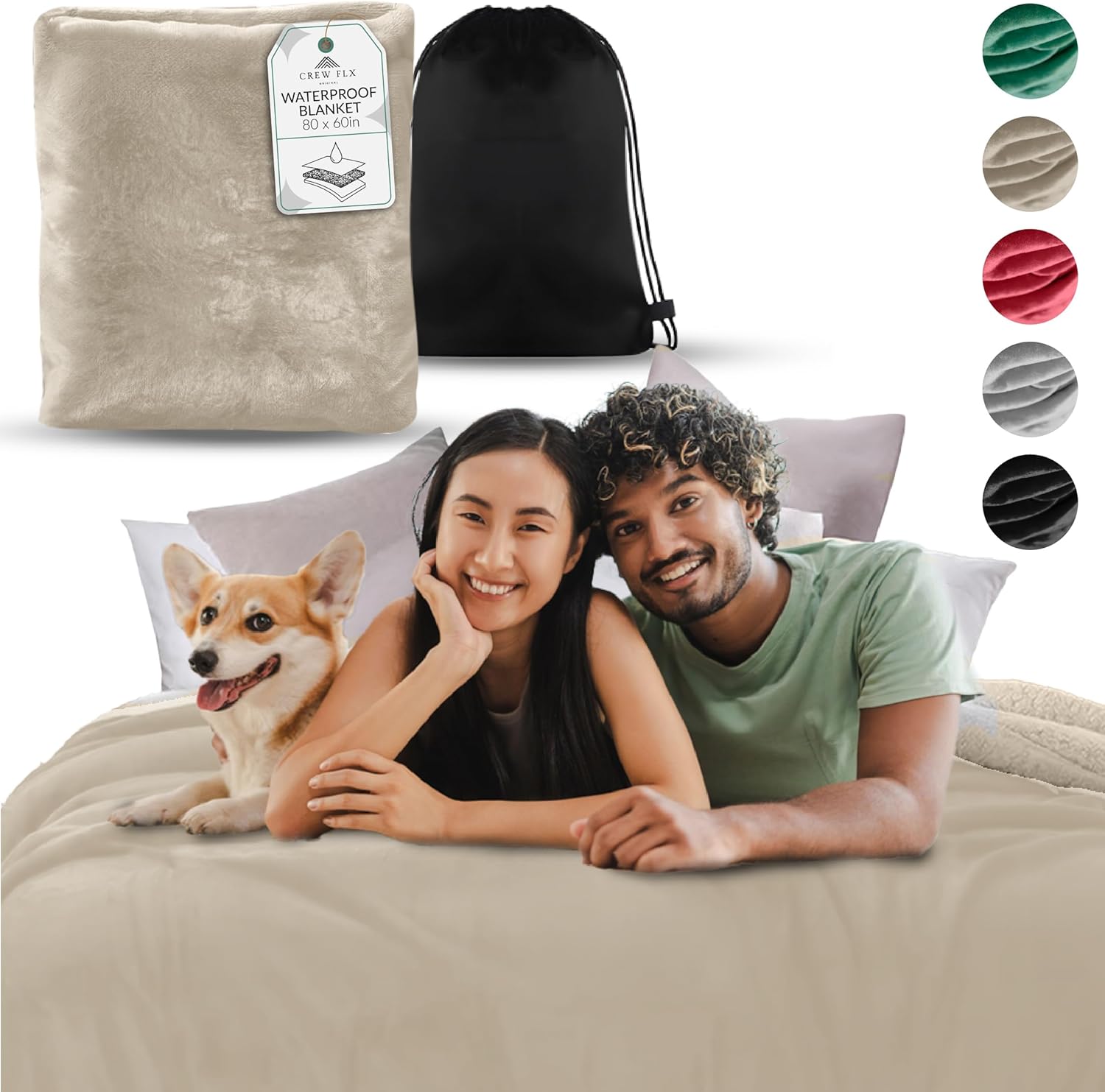 Waterproof Bed Blanket for Couples, 80x60 Stain Proof Design