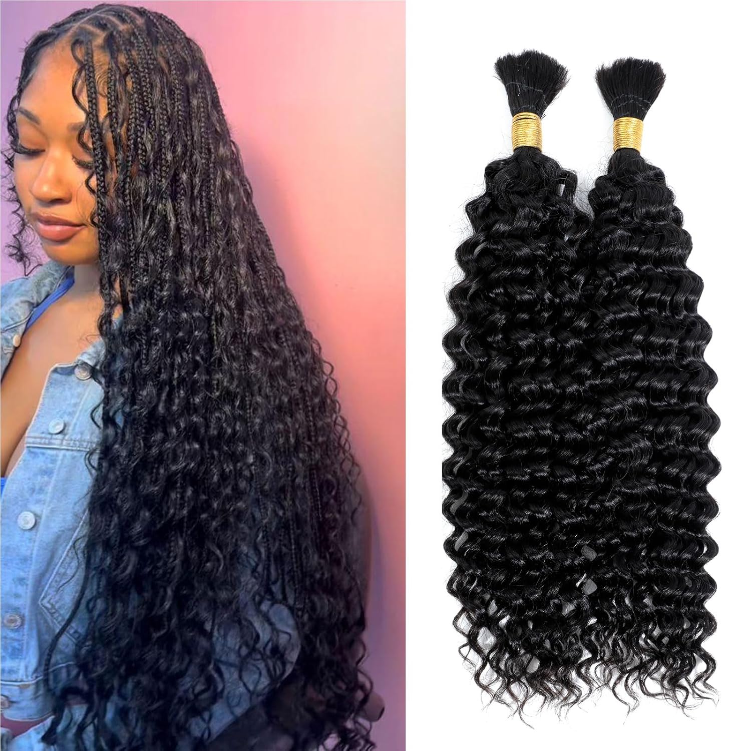 DMKEEP Water Wave Human Braiding Hair 18 Inch Jet Black 2 Bundles