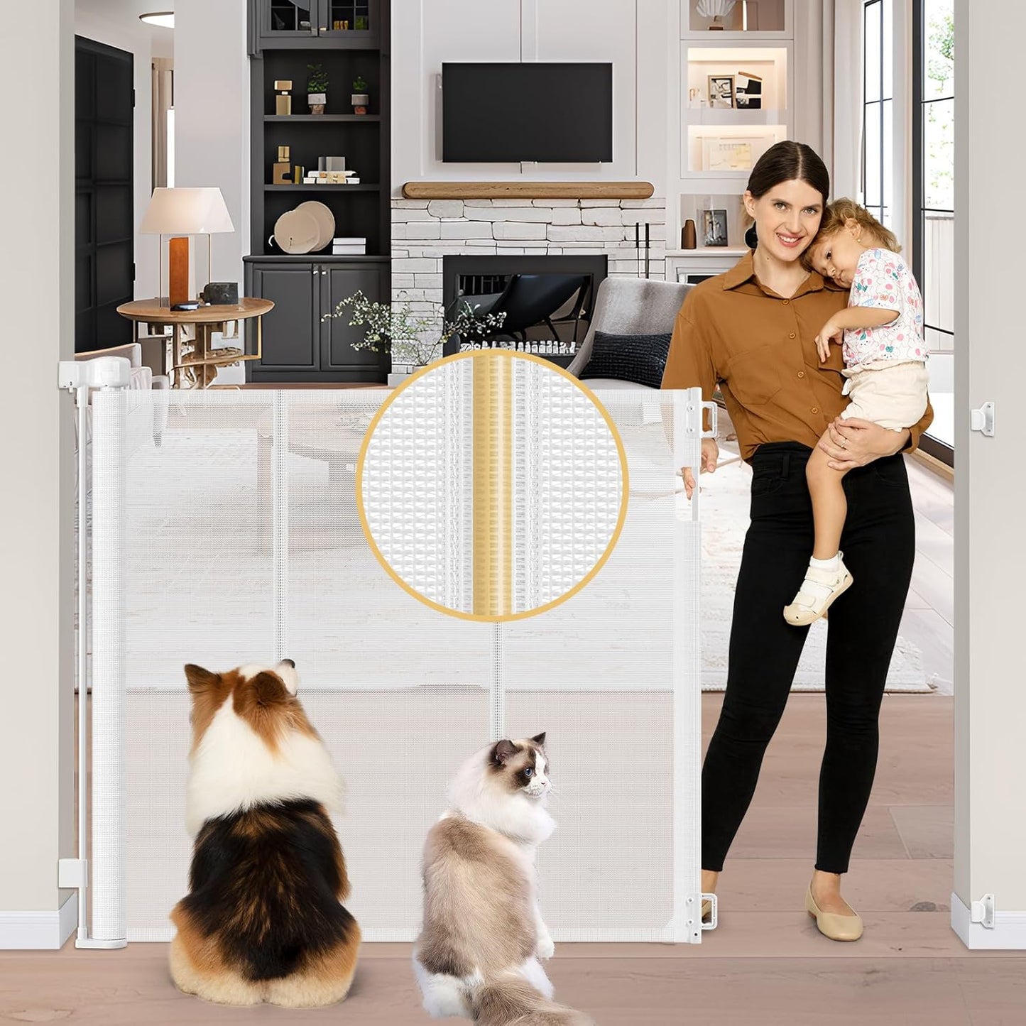Reinforced 42 Inch Extra Tall Retractable Baby Gate for Pets