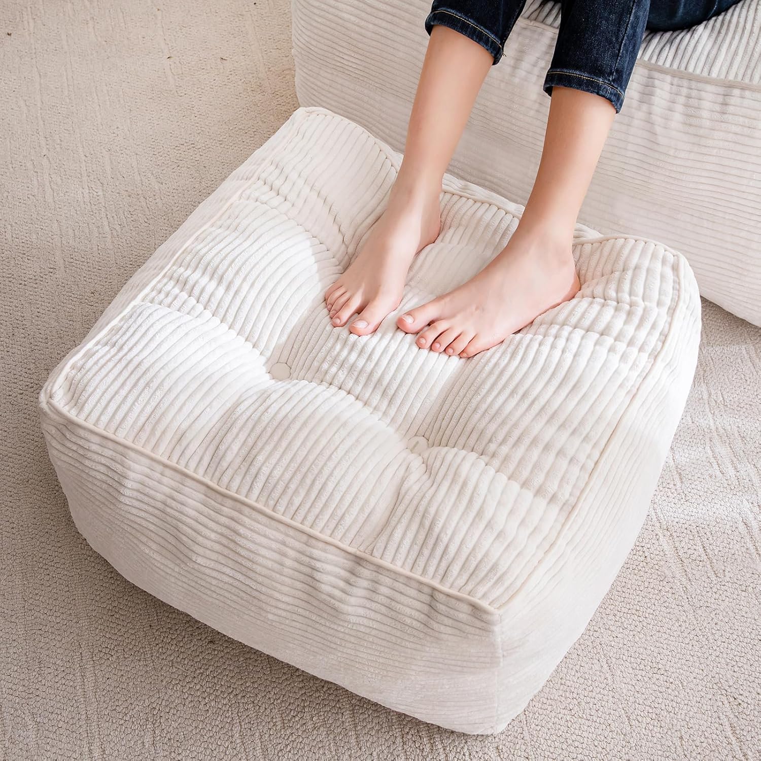 HIGOGOGO Square Stuffed Pouf Ottoman for Living Room Comfort