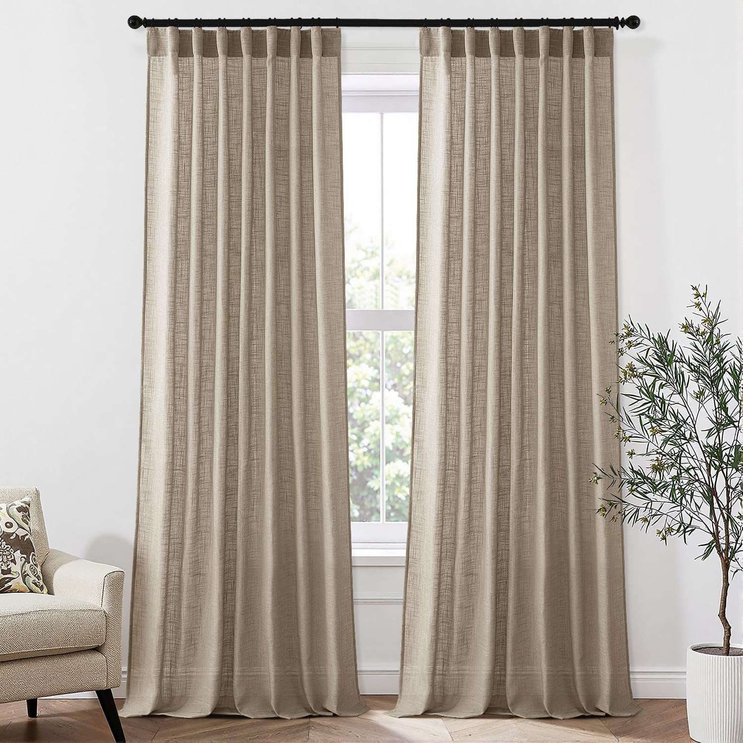 MIULEE Taupe Linen Curtains 84 Inch Length for Stylish Decor