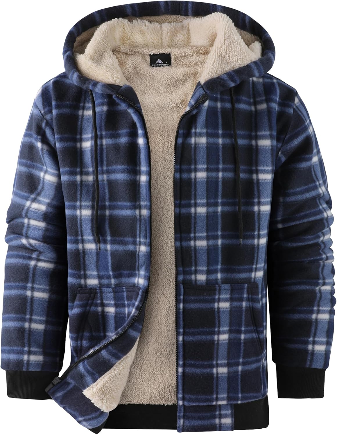 ZITY Heavy Thick Hoodies for Men Plaid Flannel Warm Sherpa
