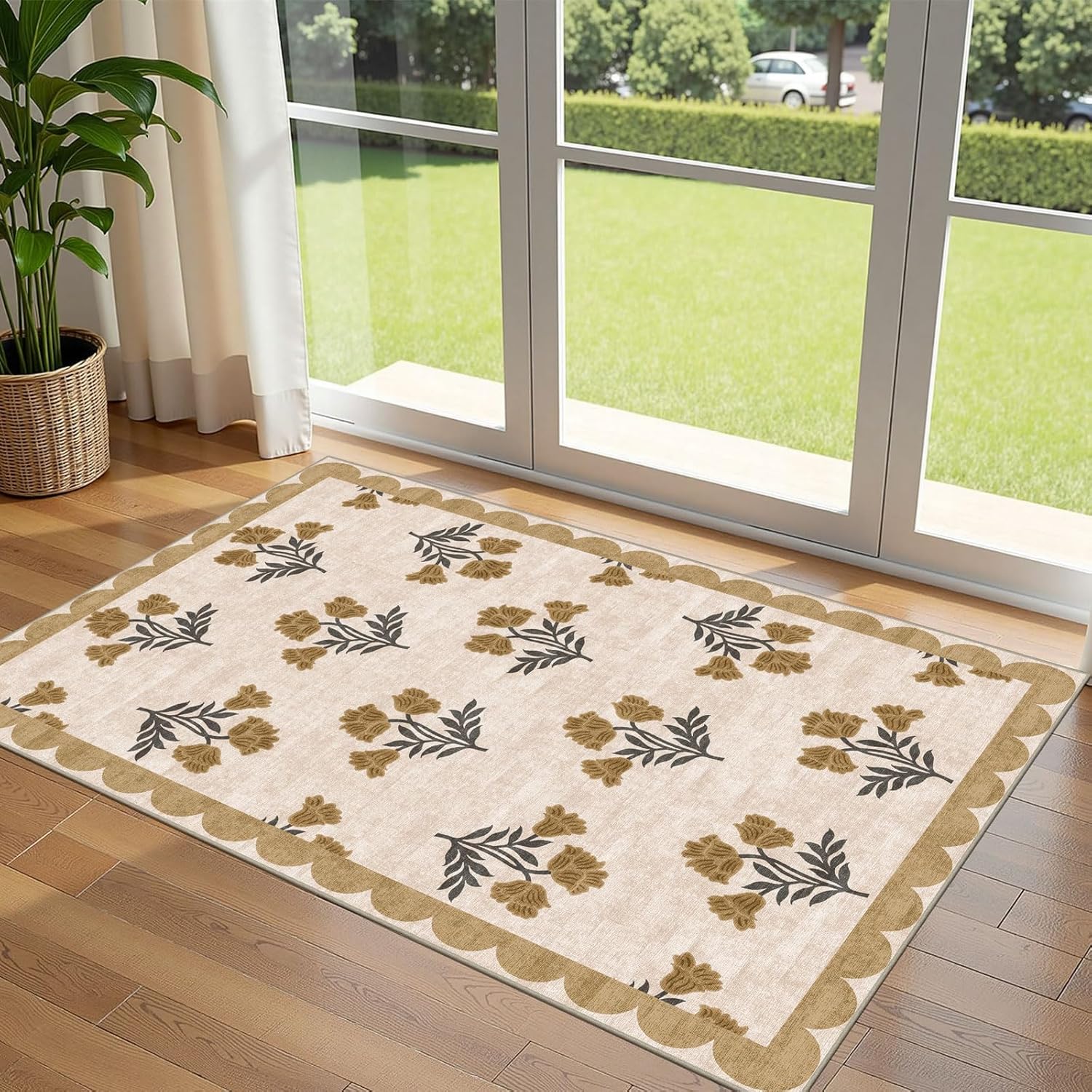 3x5 Floral Entry Rug - Vintage Farmhouse Non-Slip Porch Mat