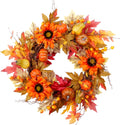22in Fall Wreath for Front Door - Artificial Pumpkin & Sunflower Decor