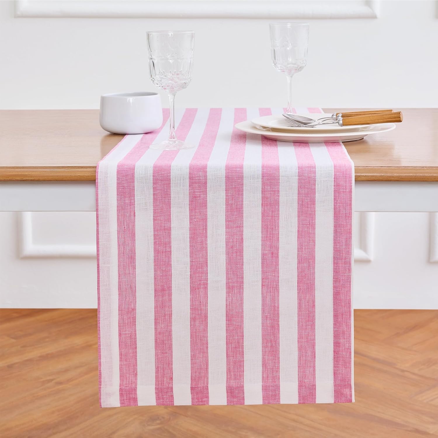 Elegant 100% Pure Linen Striped Table Runner for Dining Tables