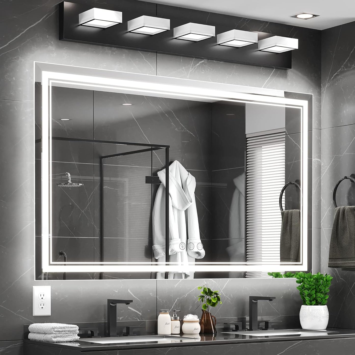 60x36 Inch LED Bathroom Mirror with Anti-Fog and Dimmable Lights