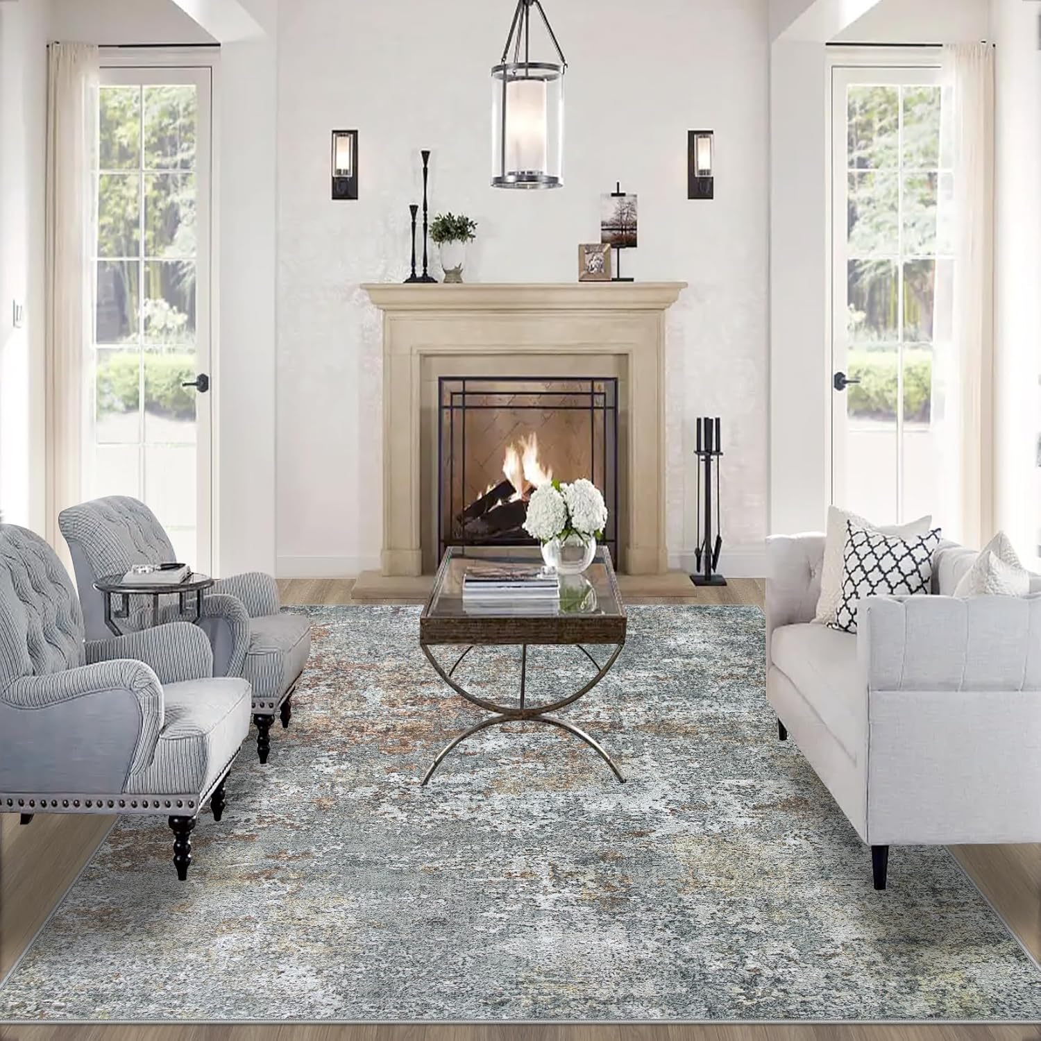 Large Machine Washable Area Rug 9x12 for Living Room Decor