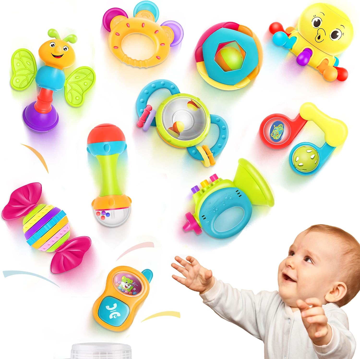 10pcs Baby Rattles Set for Sensory Development