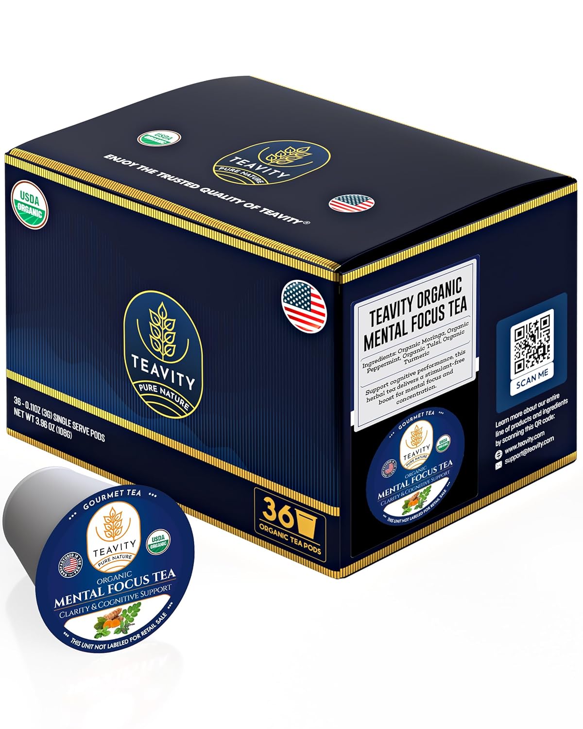 Organic Tea Pods with Moringa, Peppermint, and Turmeric for Focus