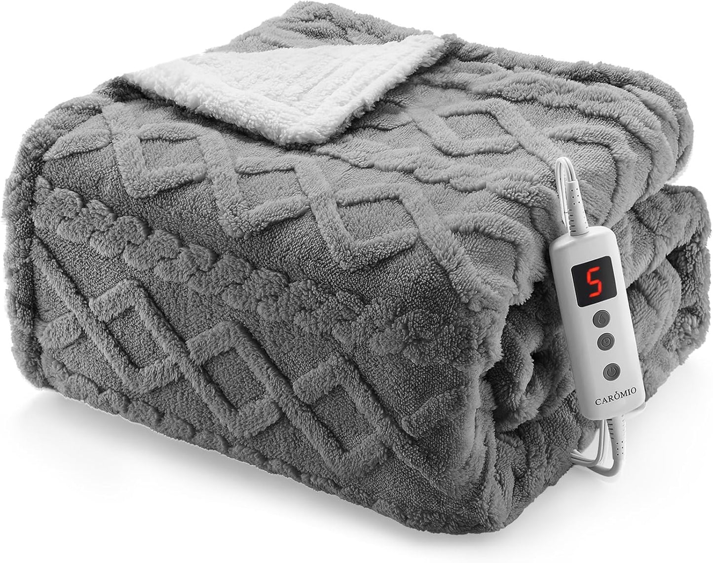 CAROMIO Heated Throw Blanket - Cozy Sherpa Electric Blanket