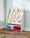 SEIRIONE Sturdy Kids Bookshelf with 4 Slings and 2 Bins - Compact
