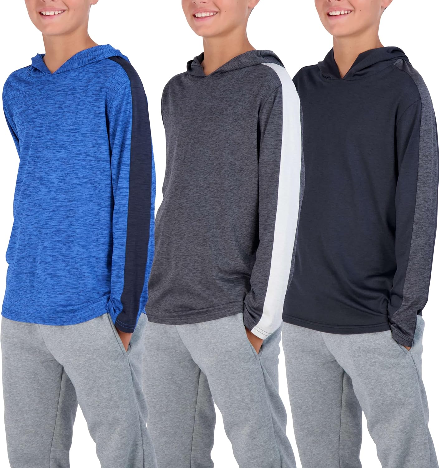 Real Essentials 3 Pack Dry-Fit Youth Boys Long Sleeve Hoodies