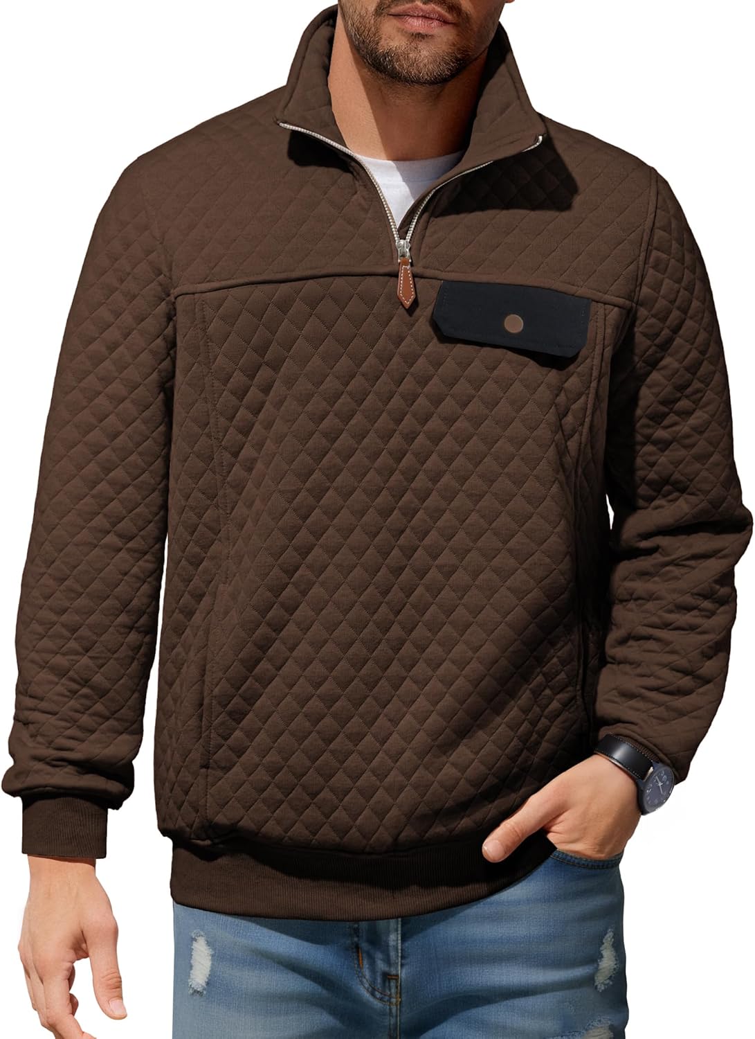 JMIERR Men's Quilted Sweatshirt for Casual Outdoor Style