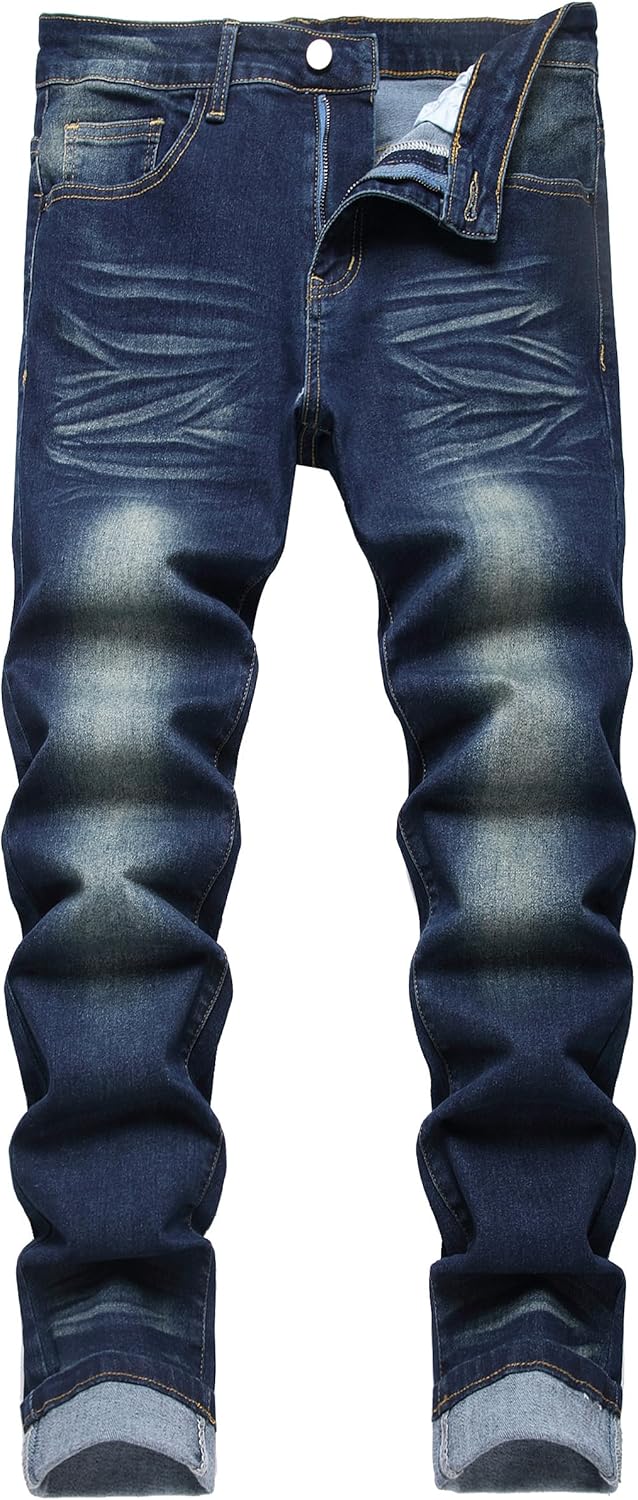 Men's Ripped Jeans Slim Fit Distressed Straight Leg Fashion Denim