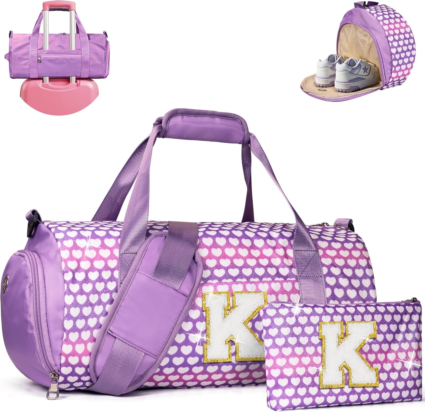 Personalized Girls Travel Duffel Bag with Shoe Compartment